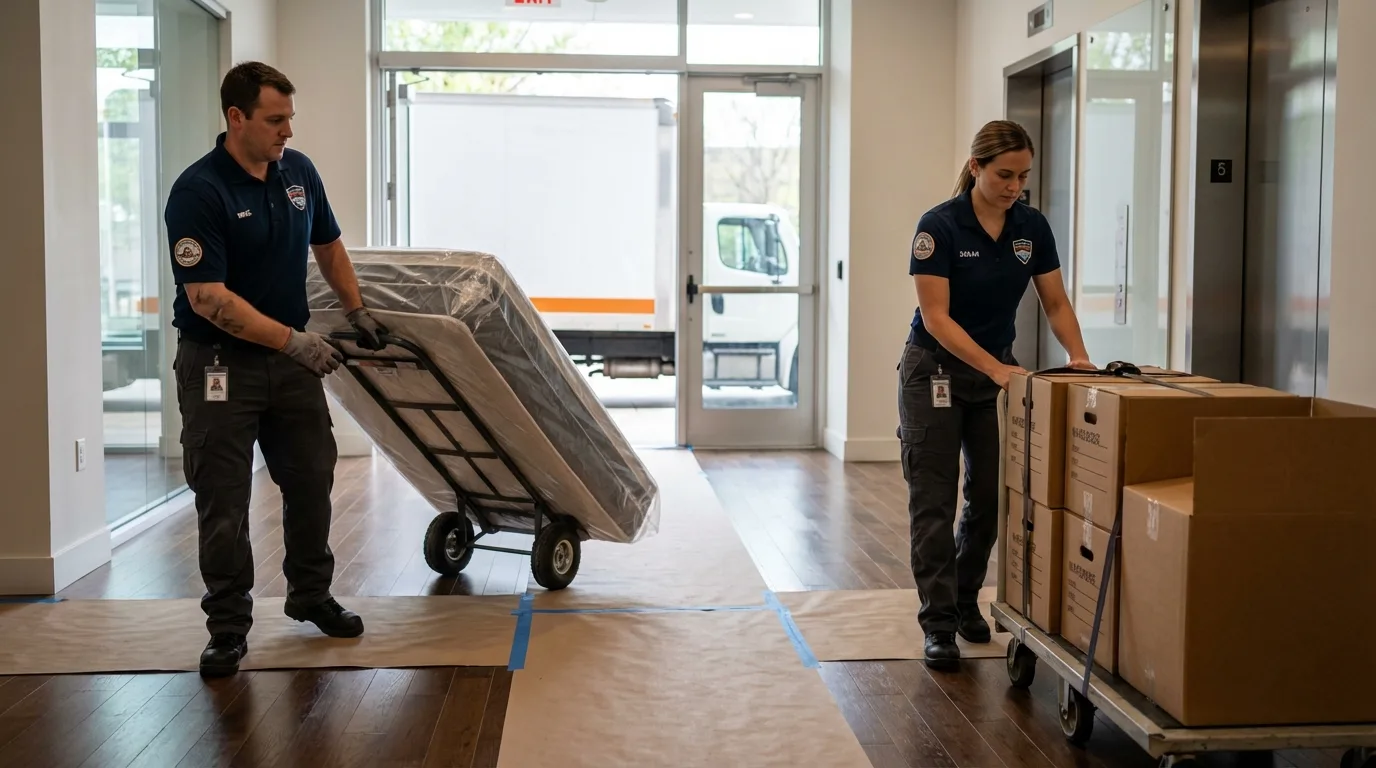 Professional apartment movers loading elevator in Twin Lakes, CO